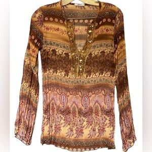 Vintage Unyx women’s sheer fitted blouse brown with design medium